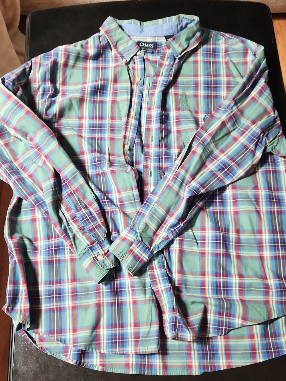 Chaps Men's Teal and Blue Plaid Button-Down Shirt